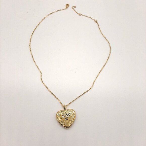 Urban Outfitters Gold Tone Heart Pendant Necklace Kiss Me Bite Me Reversible - Picture 1 of 4